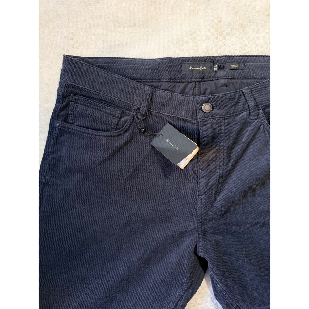 NWT Massimo Dutti Mens Slim Fit Corduroy Pants Navy Blue Stretch Size 34 NEW